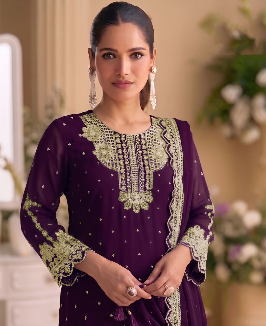 KC New Georgette Short Salwar Kameez Pakistani Style Purple