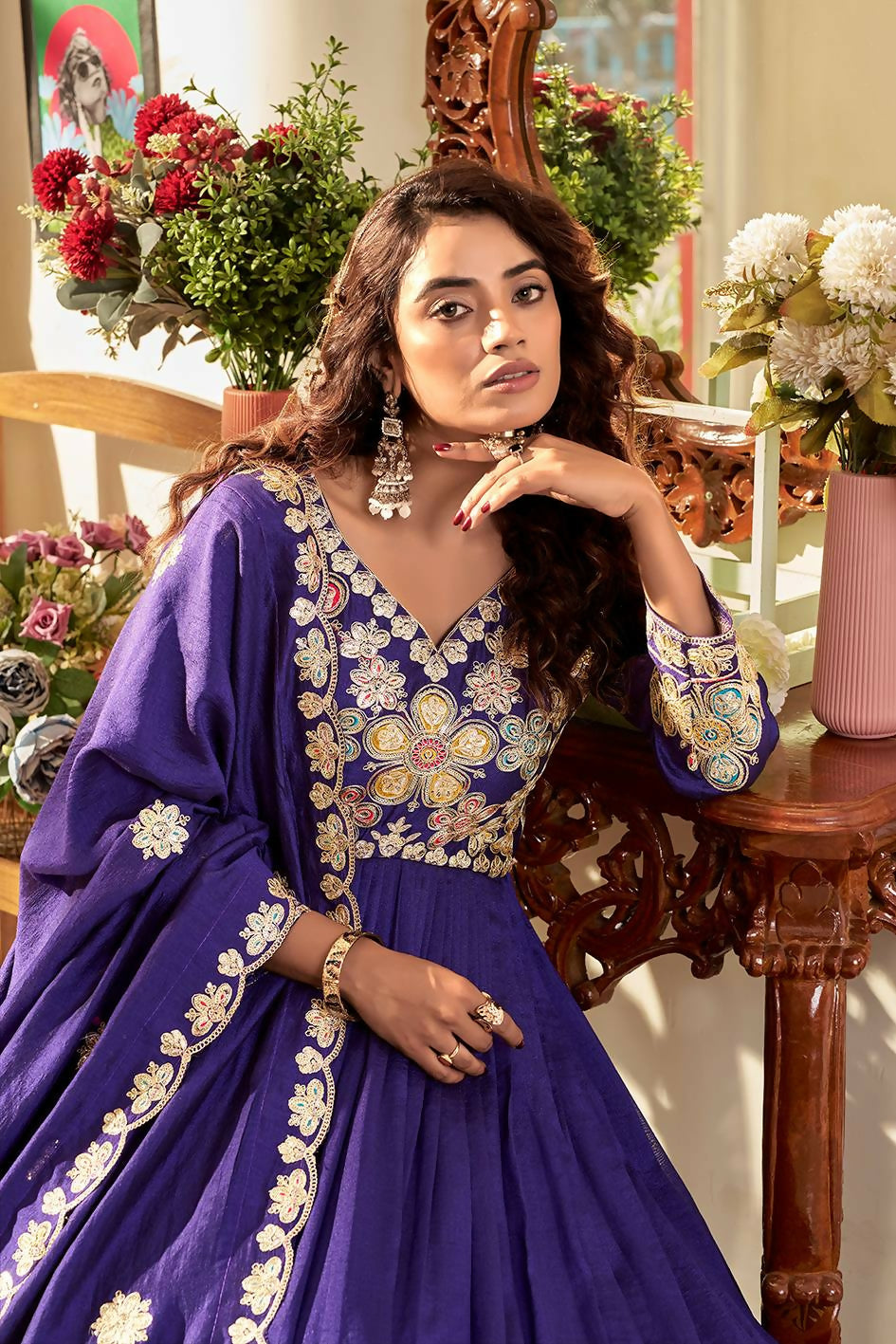 Teeya Creation Womens Casual Party Wear Heavy 5mm Sequence Embroidery Work Purple Gown Set