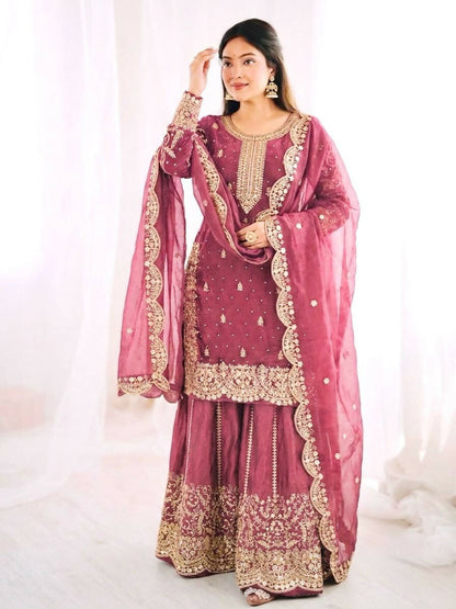 Teeya Creation Womens New Trendy Embroidery Coding And Sequence Work Pink Kurta Set