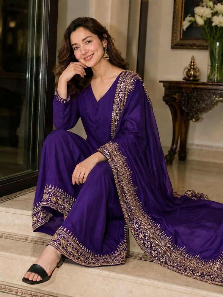Teeya Creation New Latest Stylish Classic Jambli Festive Kurta Set with Gold Zari Border Palazzo and Dupatta