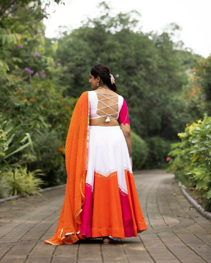 Yash Enterprise Orange Rayon Cotton Embroidery Semi Stitched Navratri Top Chaniya Choli