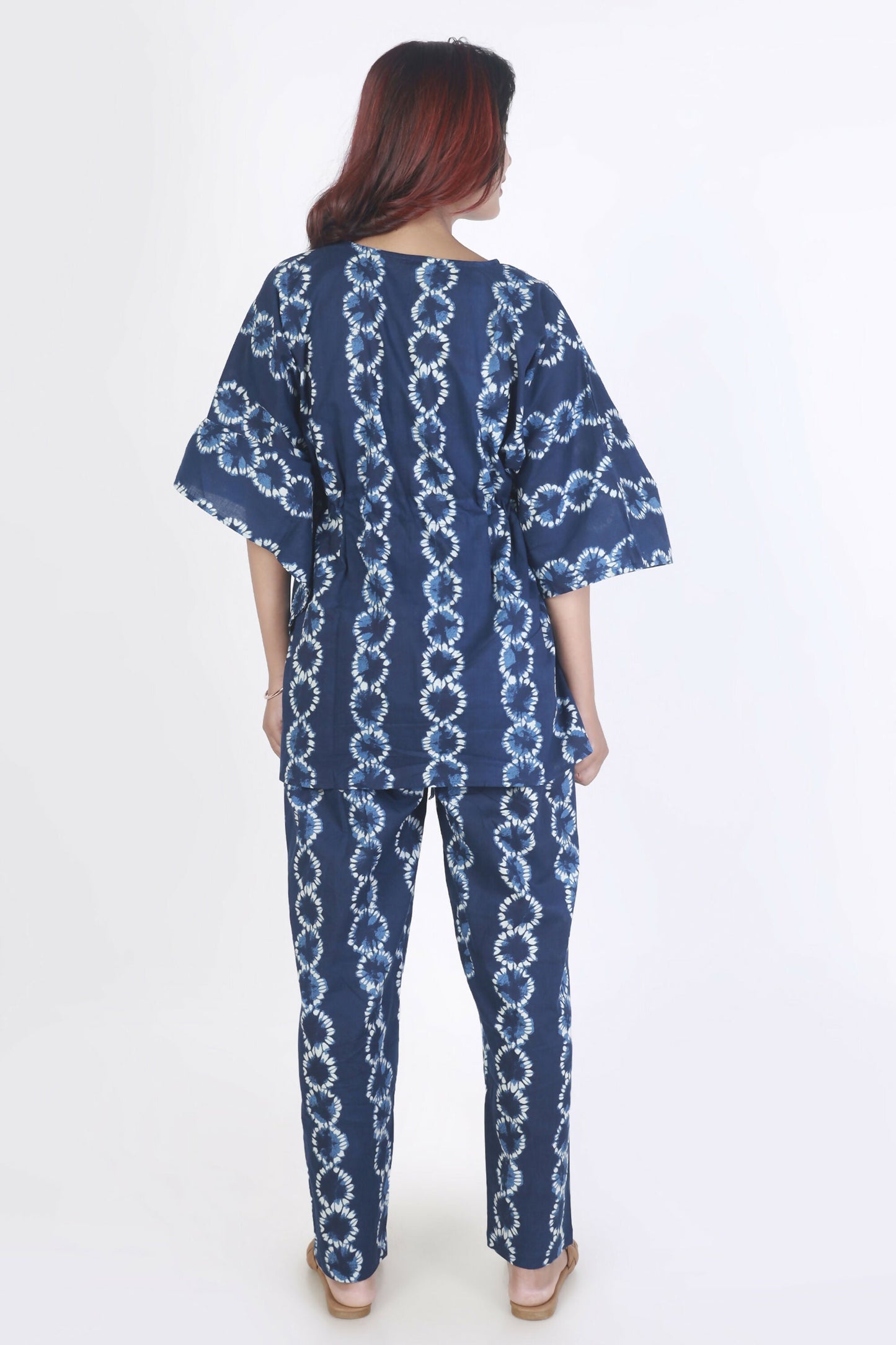 Breathables WomenS Loungewear Kaftan Cotton Blue Abstract Print Co-Ord Set
