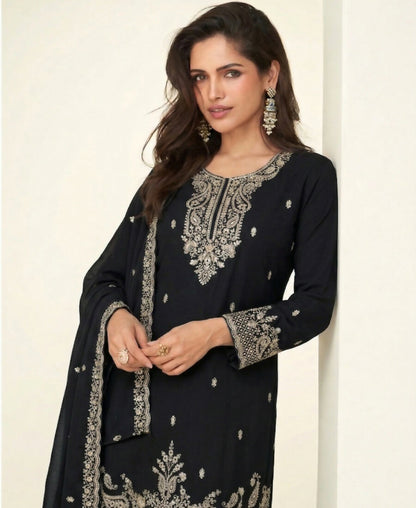 KC Black Georgette Heavy Embroidered Fancy Suit For Women