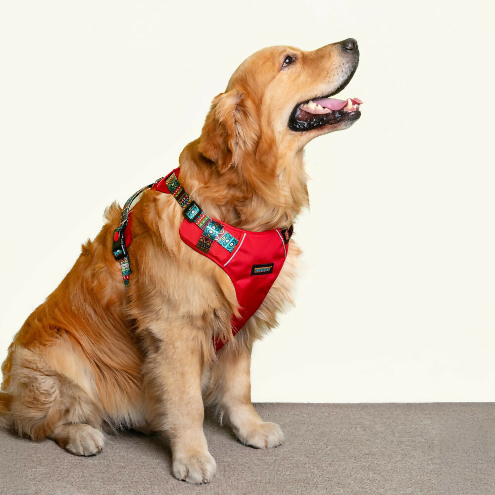 Waggety Adjustable Full Body Dog Harness - Comfortable Fit, Durable Polyester, Red