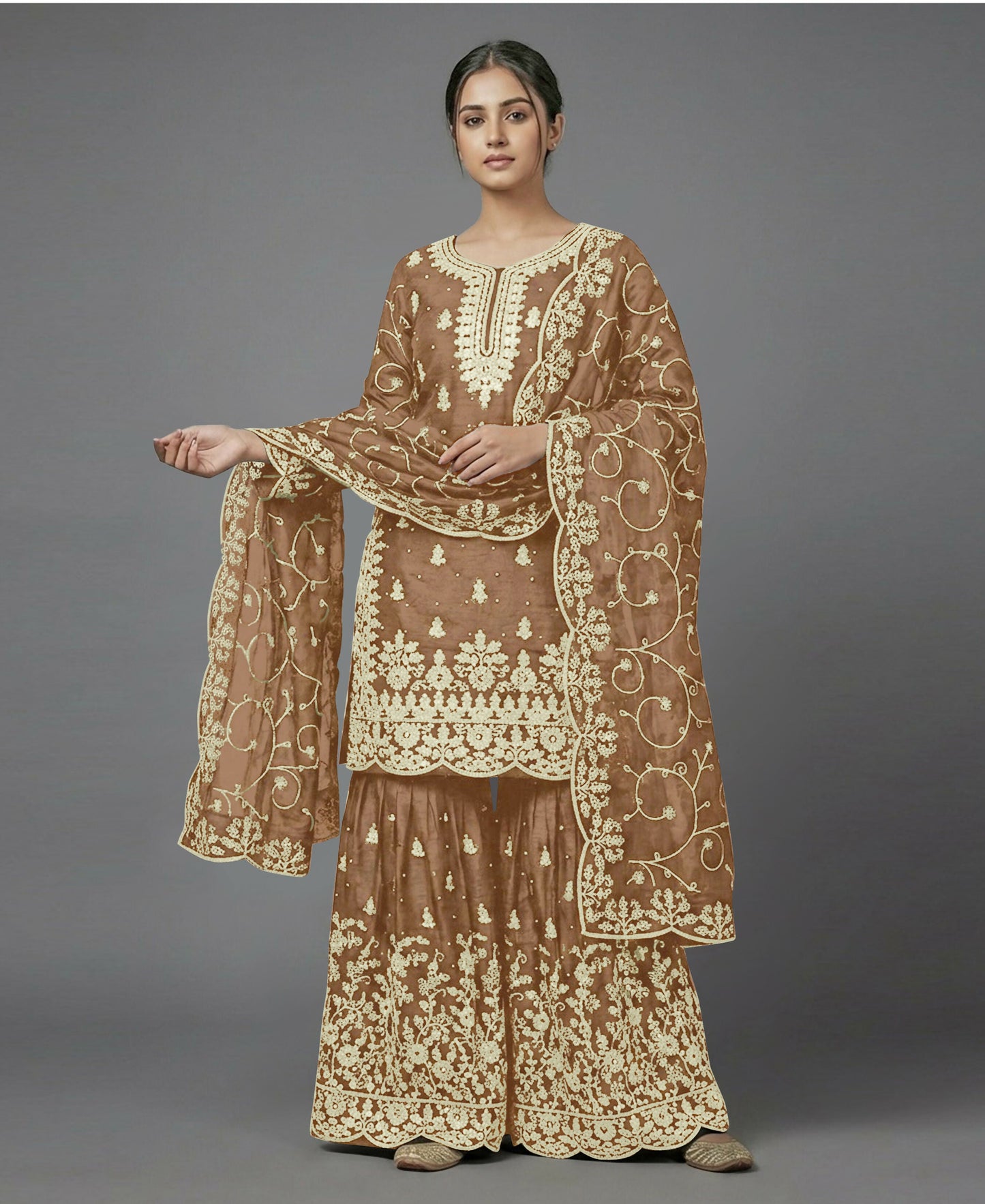 Teeya Creation Womens New Trendy Pure Gmy Silk With Heavy Embroidery Sequence Work Gold Kurta Set