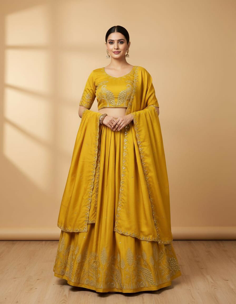 Teeya Creation New Womens Latest Embroidered Designer Lehenga Choli Set - Yellow