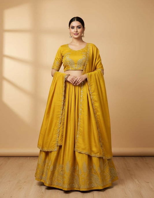 Teeya Creation New Womens Latest Embroidered Designer Lehenga Choli Set - Yellow