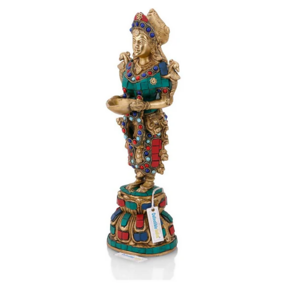 CraftVatika Beautiful Indian Lady Holding Diya Decorative Showpiece