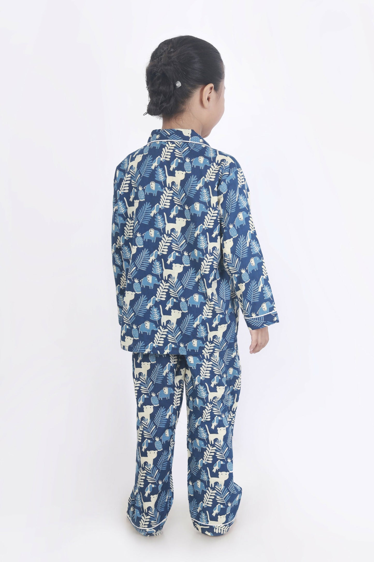 Breathables Kids Cotton Night Suit  Blue Jungle Print Shirt & Pyjama Co-Ord Set For Boys & Girls