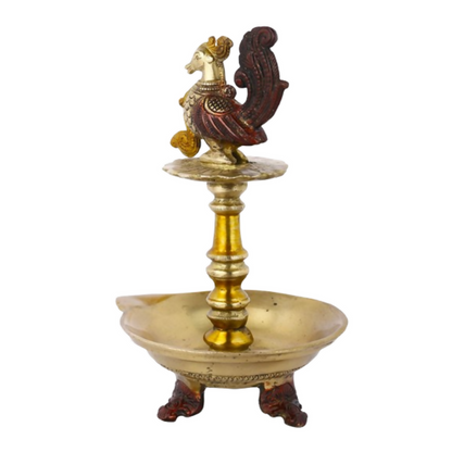 CraftVatika Brass Antique Bird Diya Puja Oil Lamp Showpiece