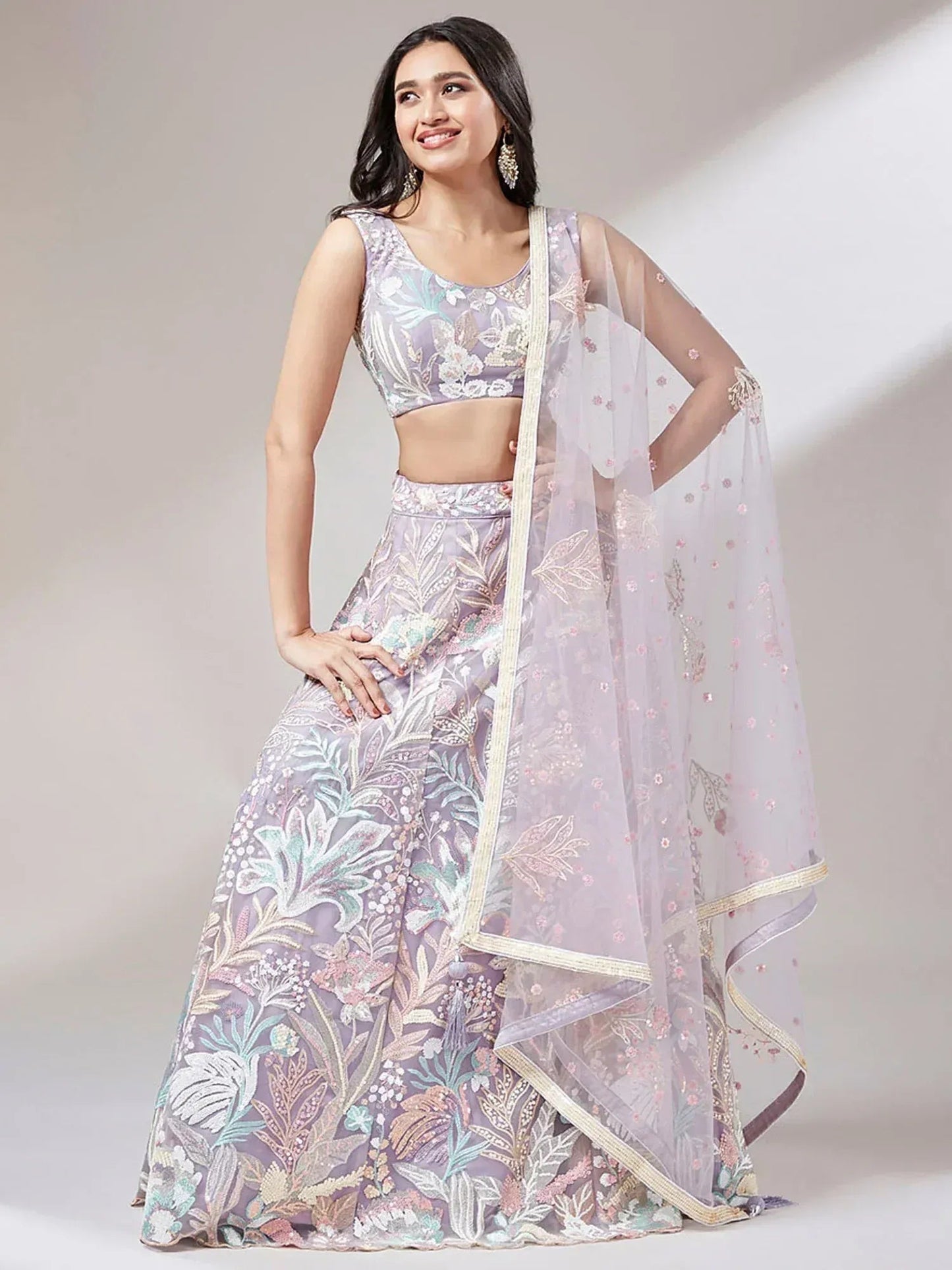 Tulsi Art Captivating Lavender Sequins Soft Net Reception Wear Lehenga Choli