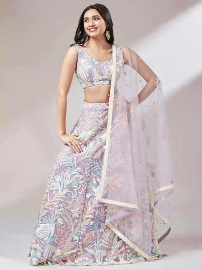 Tulsi Art Captivating Lavender Sequins Soft Net Reception Wear Lehenga Choli