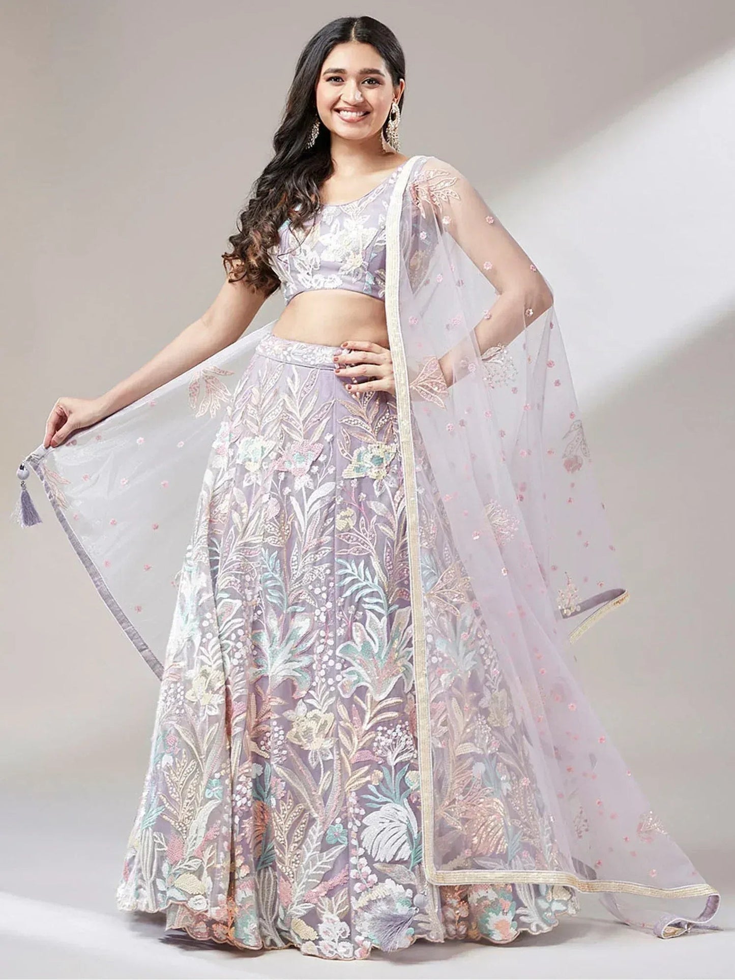 Tulsi Art Captivating Lavender Sequins Soft Net Reception Wear Lehenga Choli