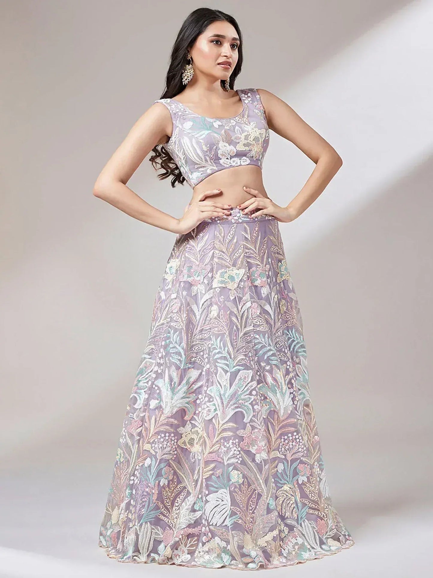 Tulsi Art Captivating Lavender Sequins Soft Net Reception Wear Lehenga Choli