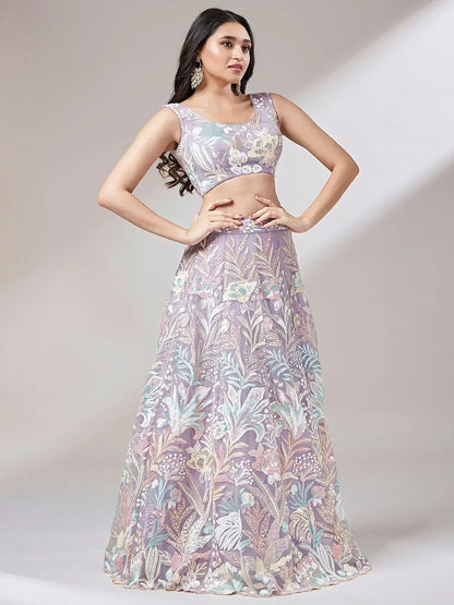 Tulsi Art Captivating Lavender Sequins Soft Net Reception Wear Lehenga Choli