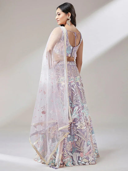 Tulsi Art Captivating Lavender Sequins Soft Net Reception Wear Lehenga Choli