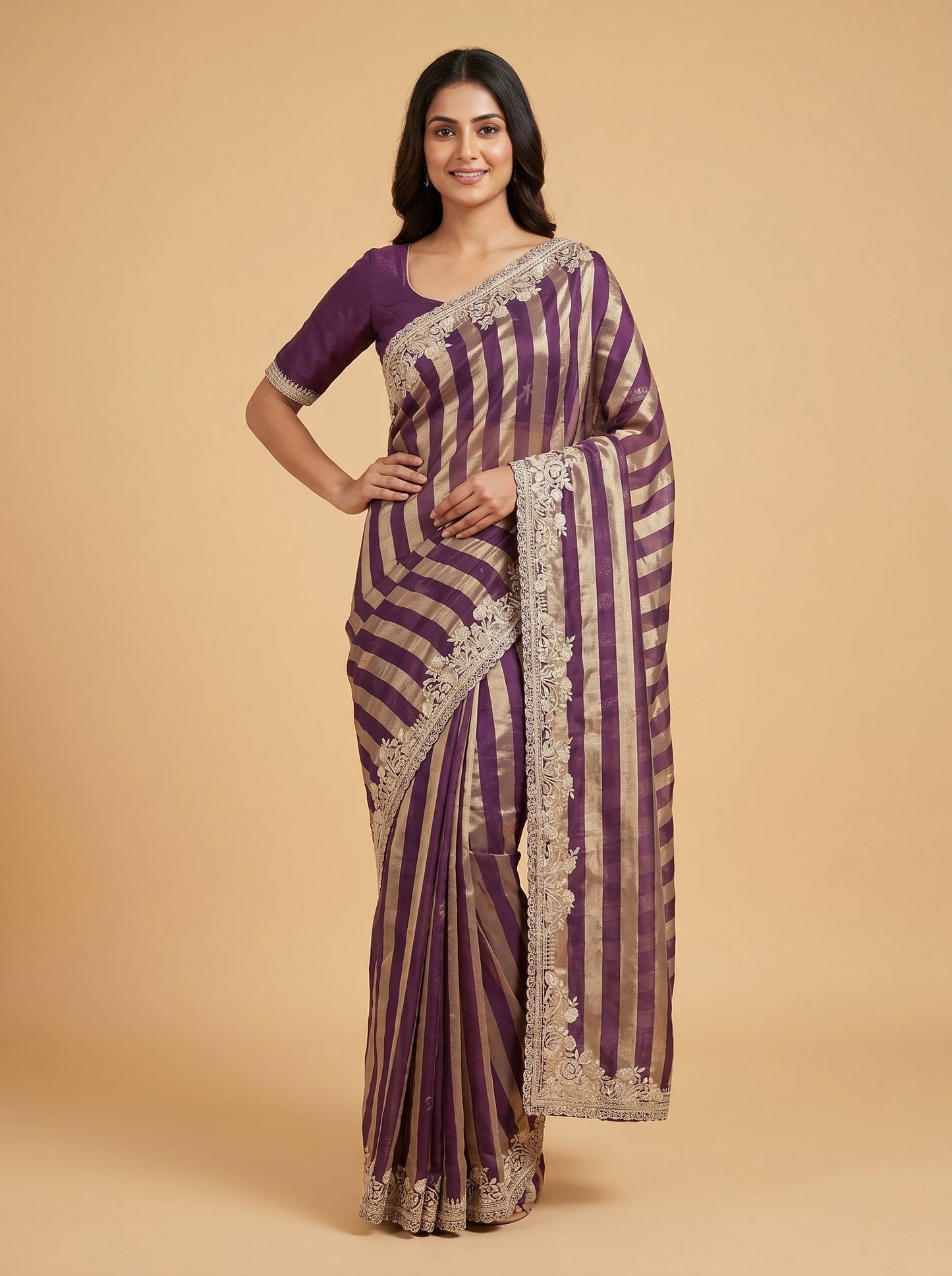 Lavender Airy Stitch Saree