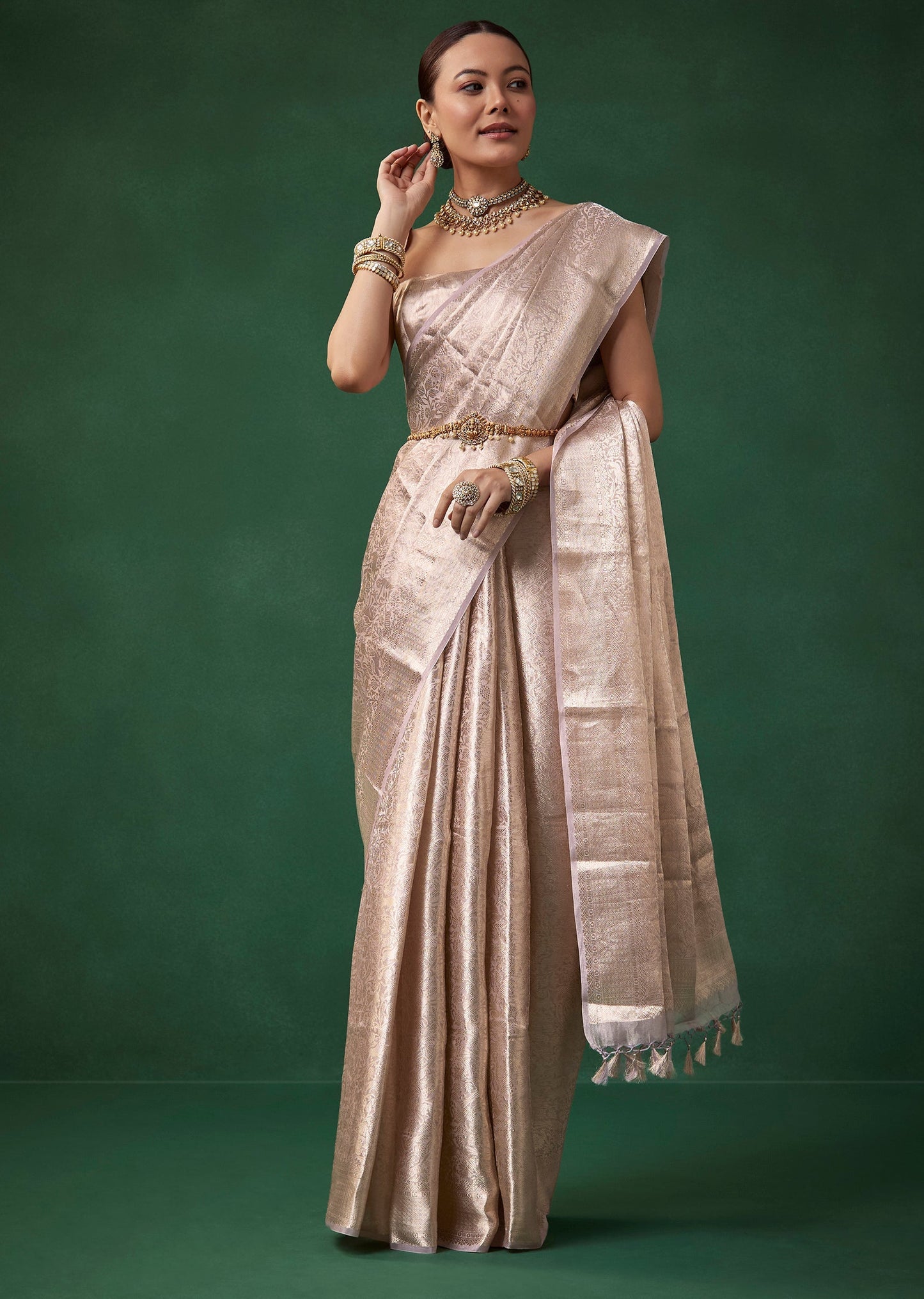 Lavender Banarasi Tissue Silk Jacquard Weave Saree with Unstitched Blouse