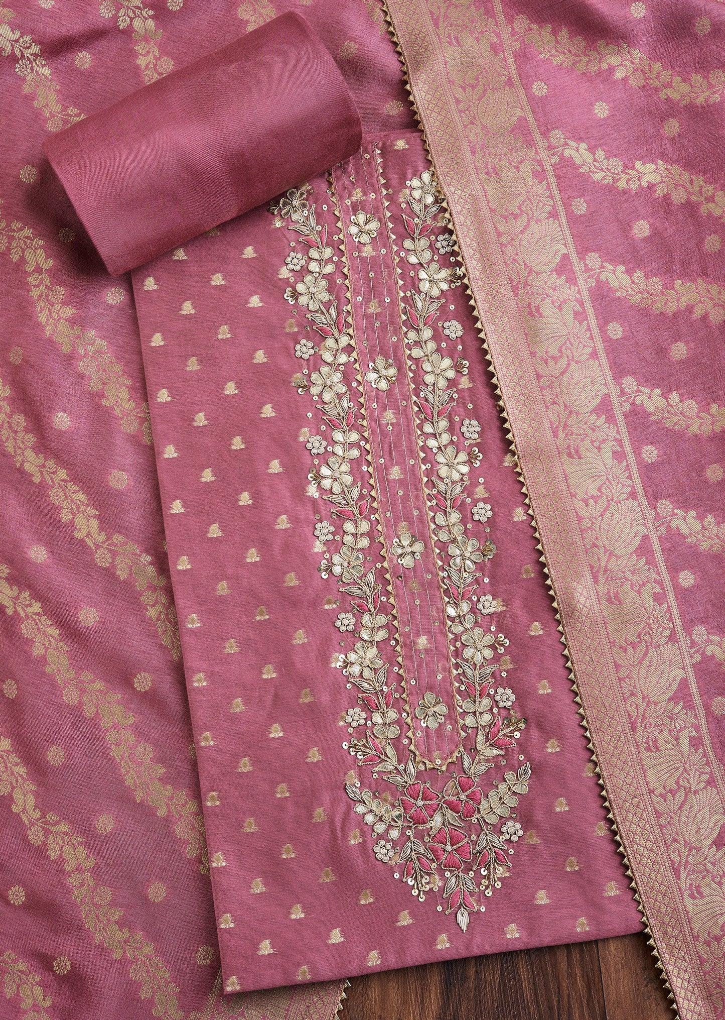 Lavender Chanderi Unstitched Suit