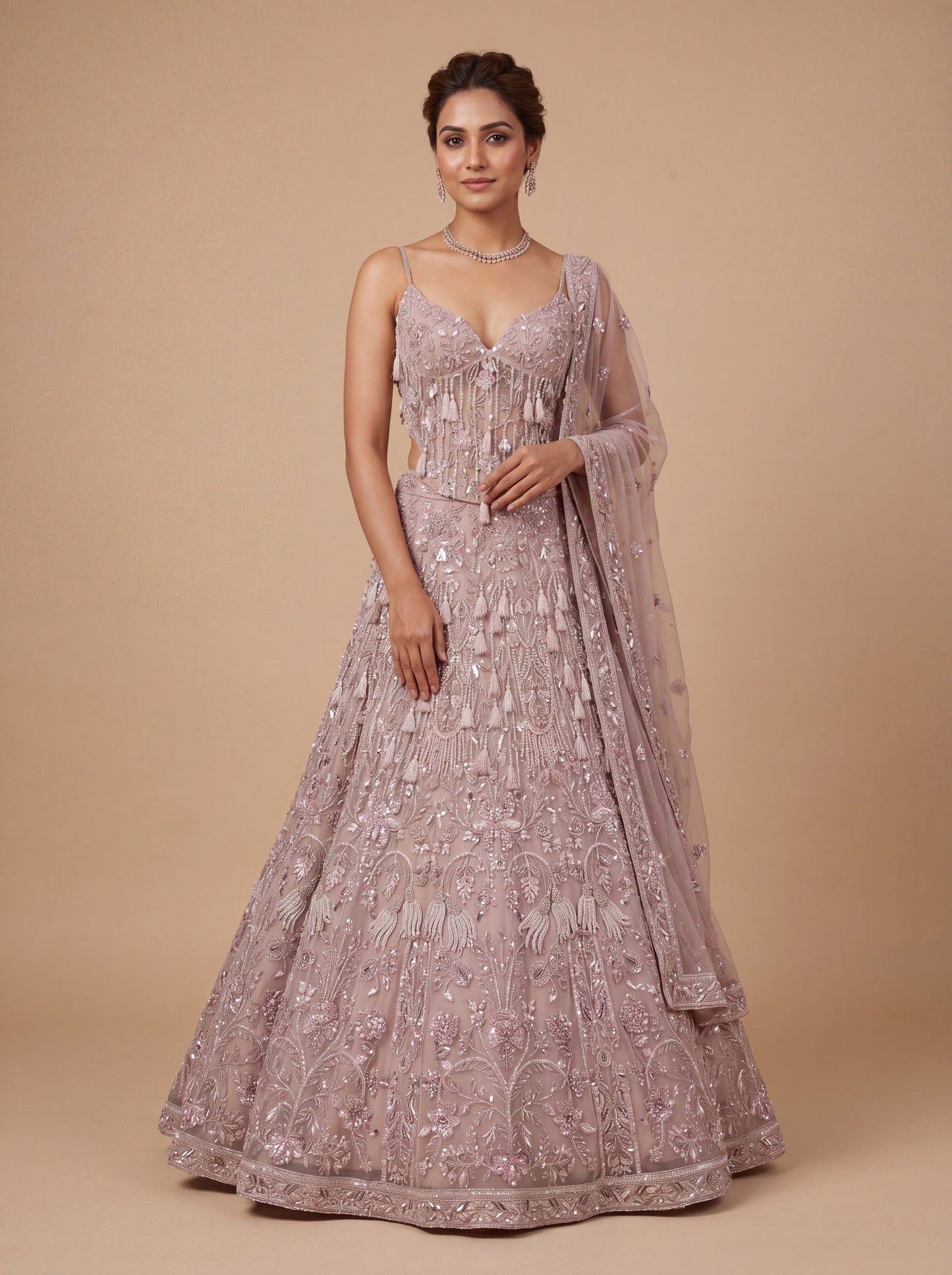 Lavender Contemporary Bridal Lehenga With Floral Embroidery Mermaid Fit
