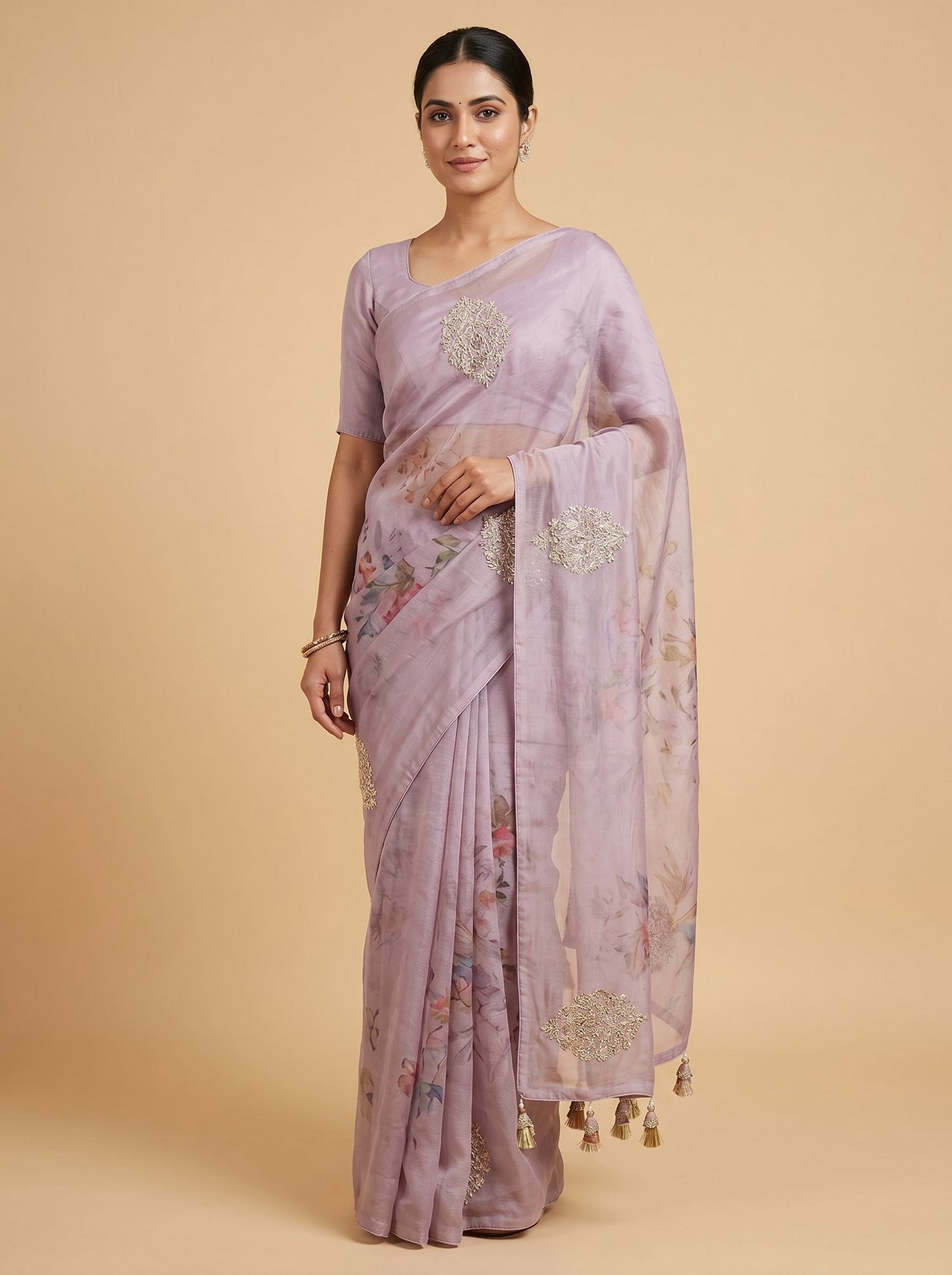 Lavender Detail Embroidered Saree