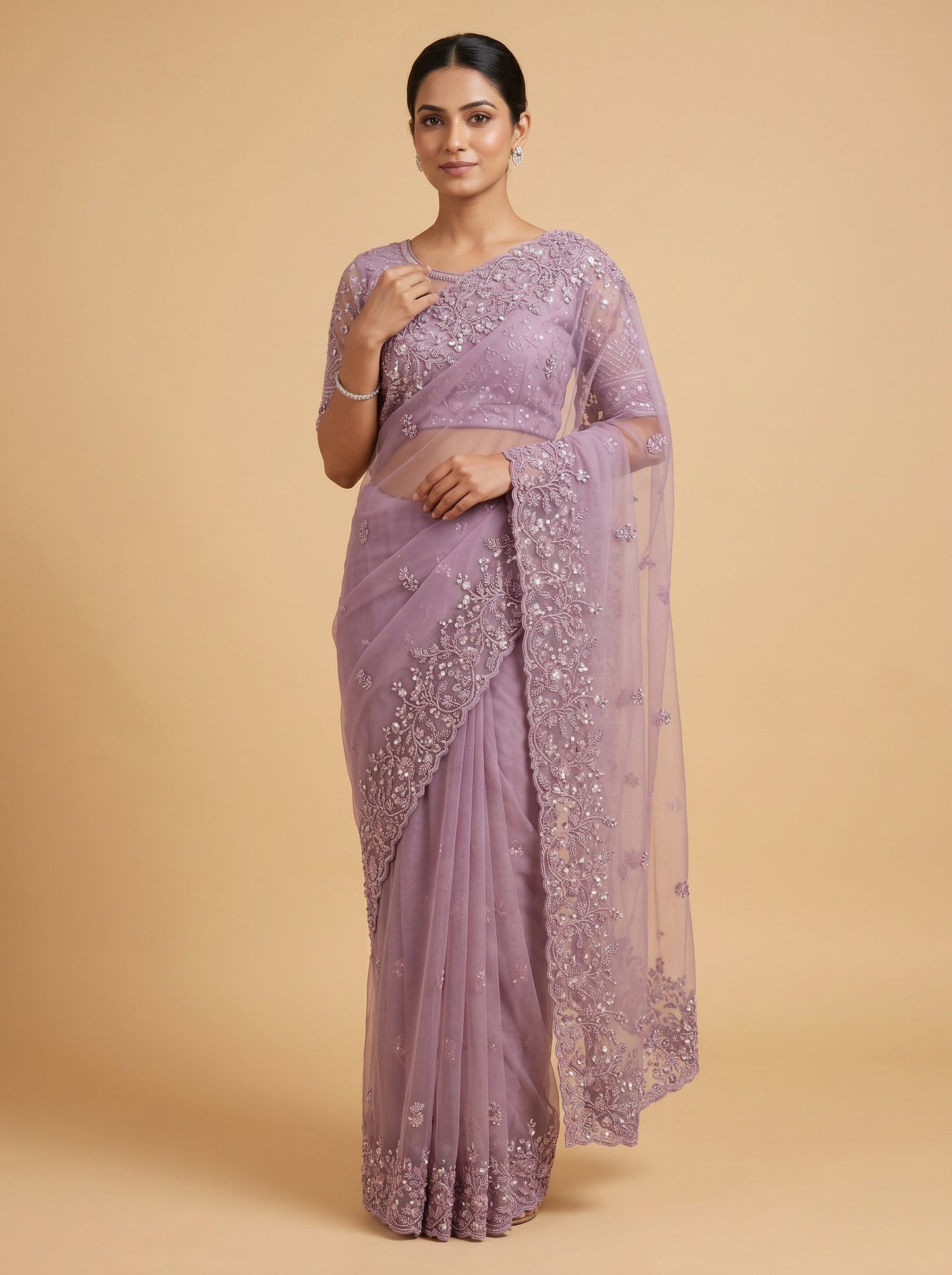 Lavender Dreamy Glow Embroidered Saree