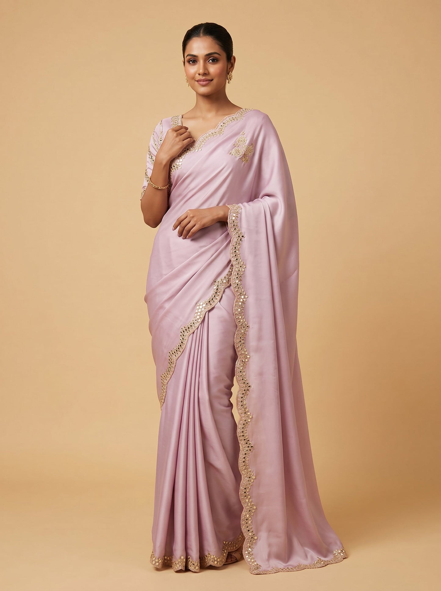 Lavender Elegance Embroidered Saree
