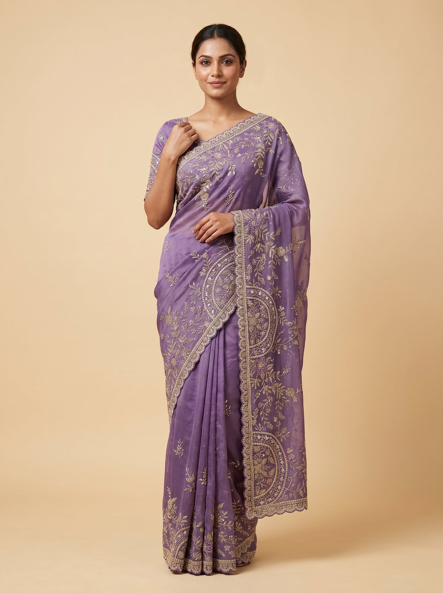 Lavender Gentle Touch Embroidered Saree