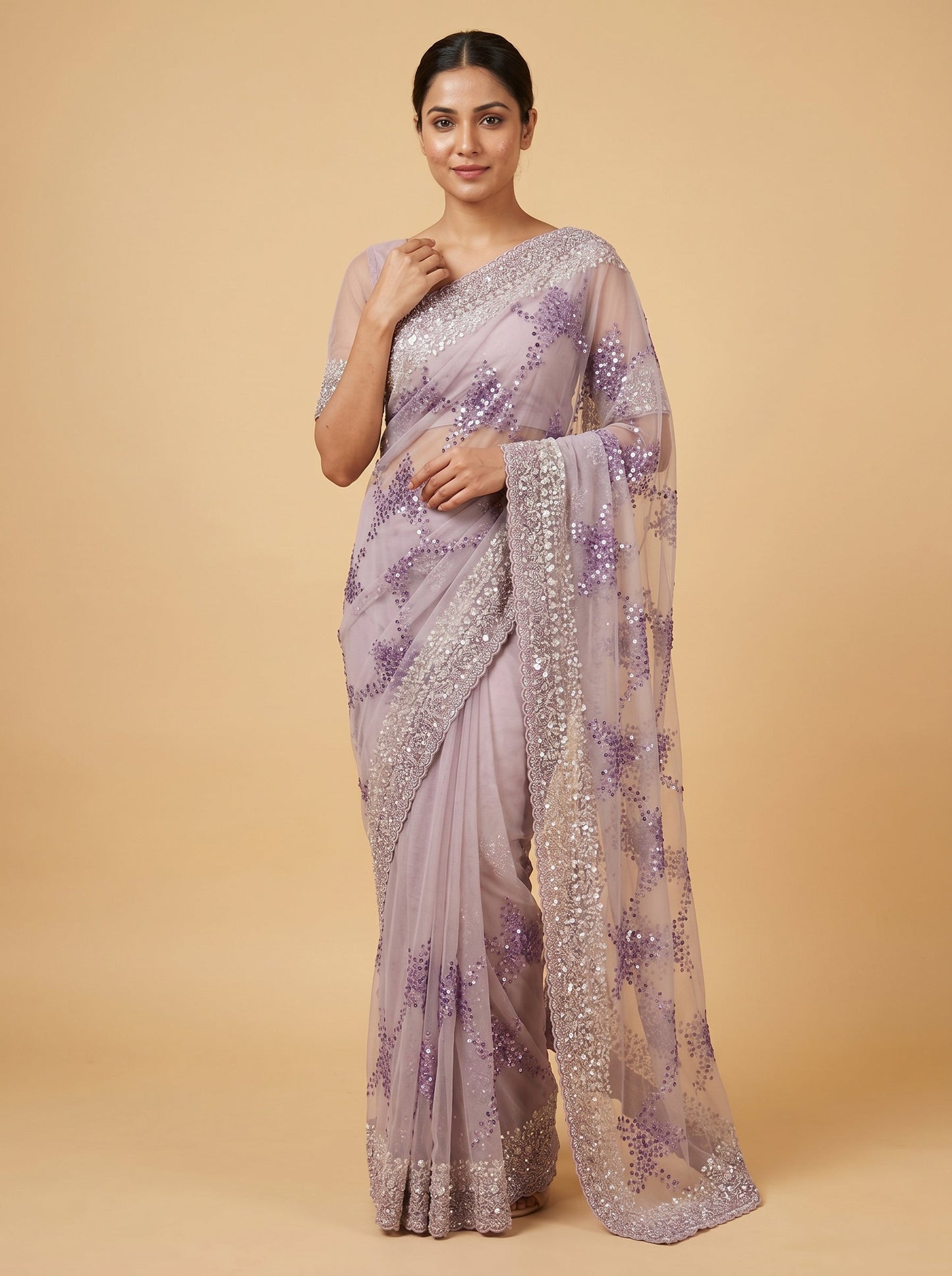 Lavender Graceful Charm Embroidered Saree