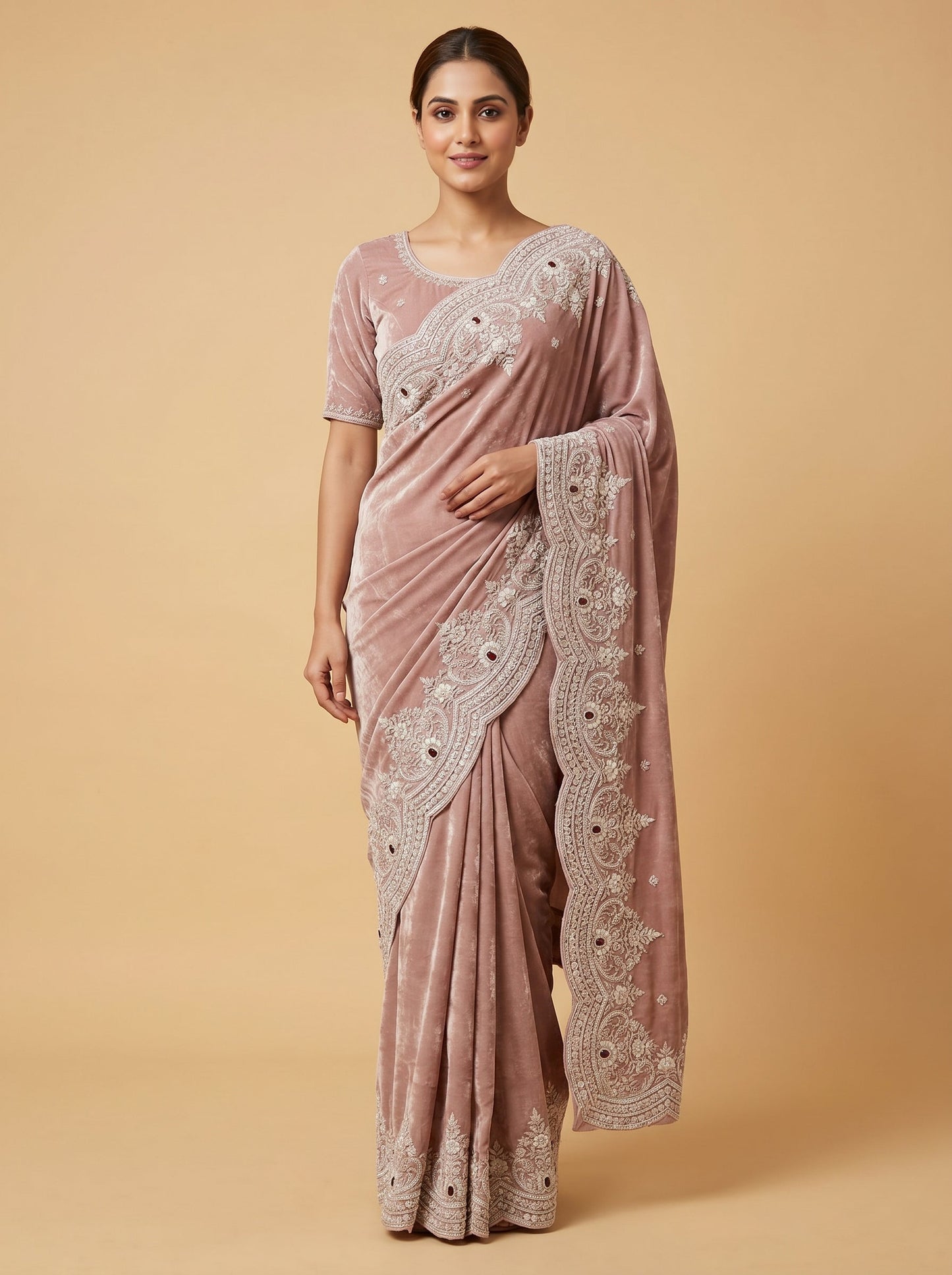 Lavender Light Finish Embroidered Saree