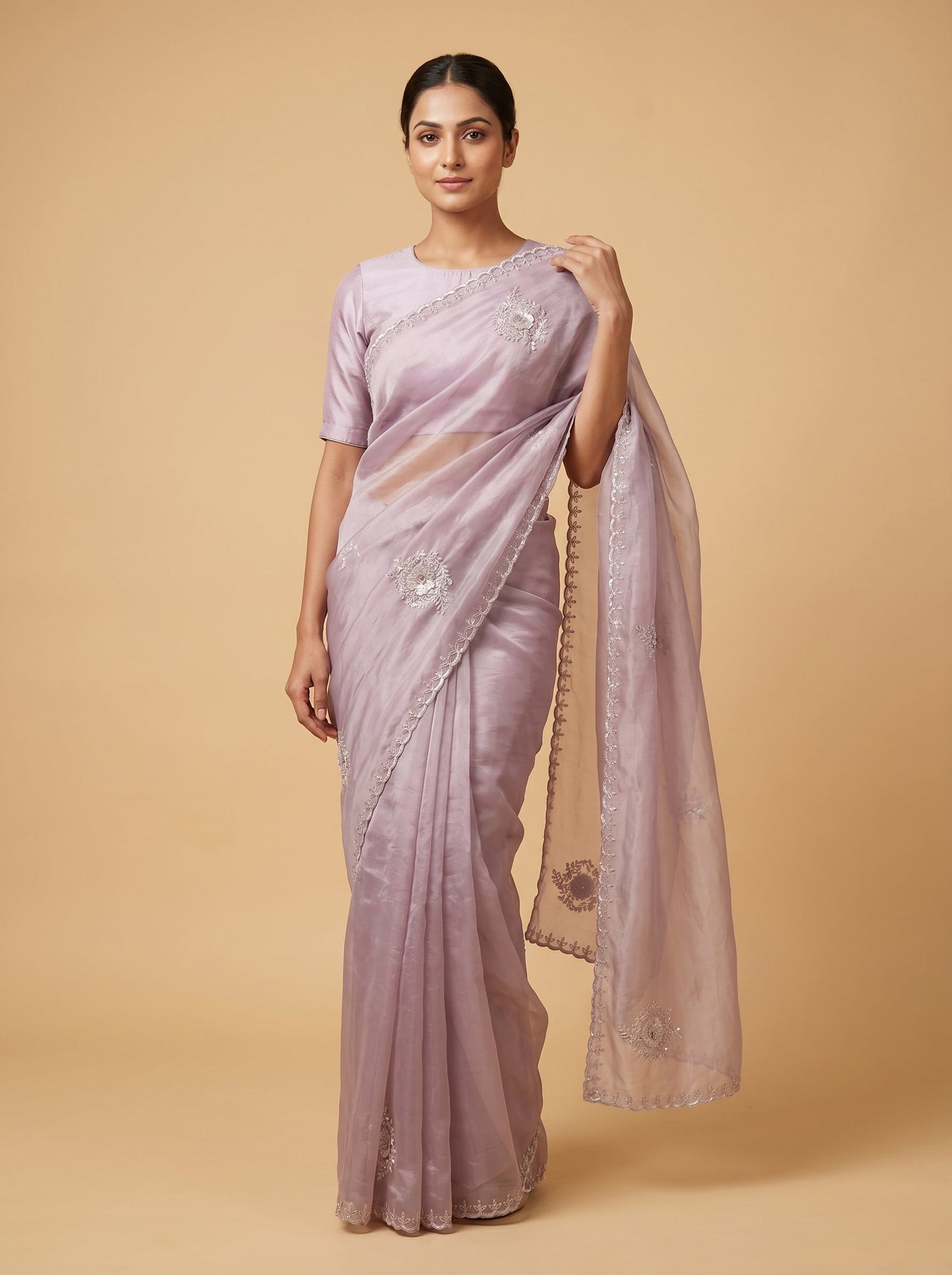 Lavender Lilac Embroidered Saree