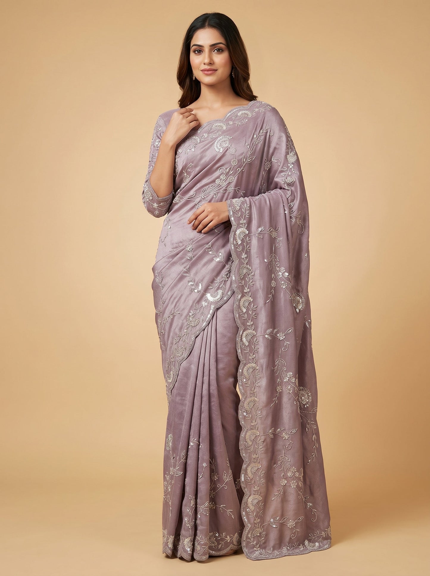 Lavender Mist Tint Embroidered Saree