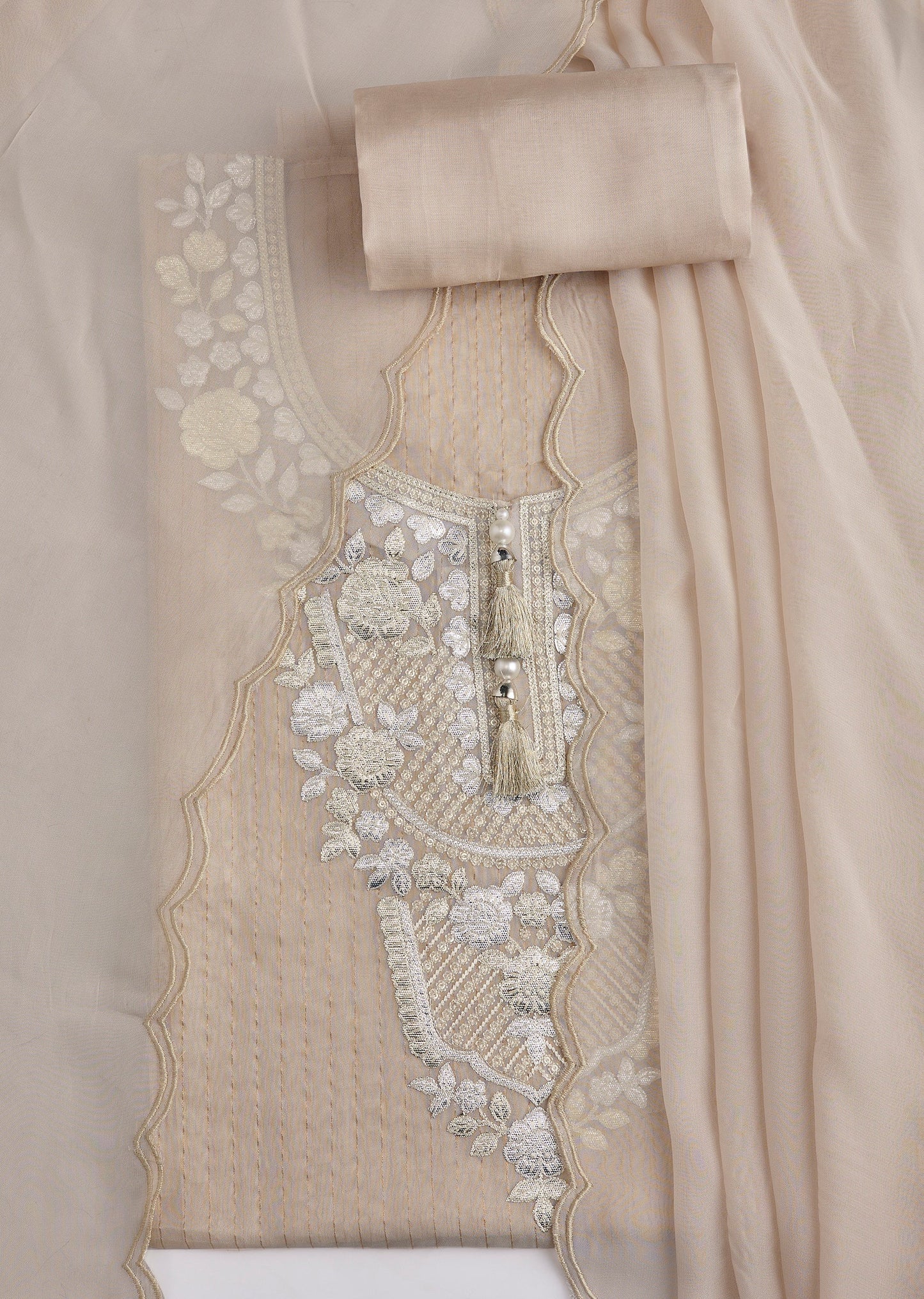 Lavender Organza Foil Printed Unstitched Suit Set With Dupatta