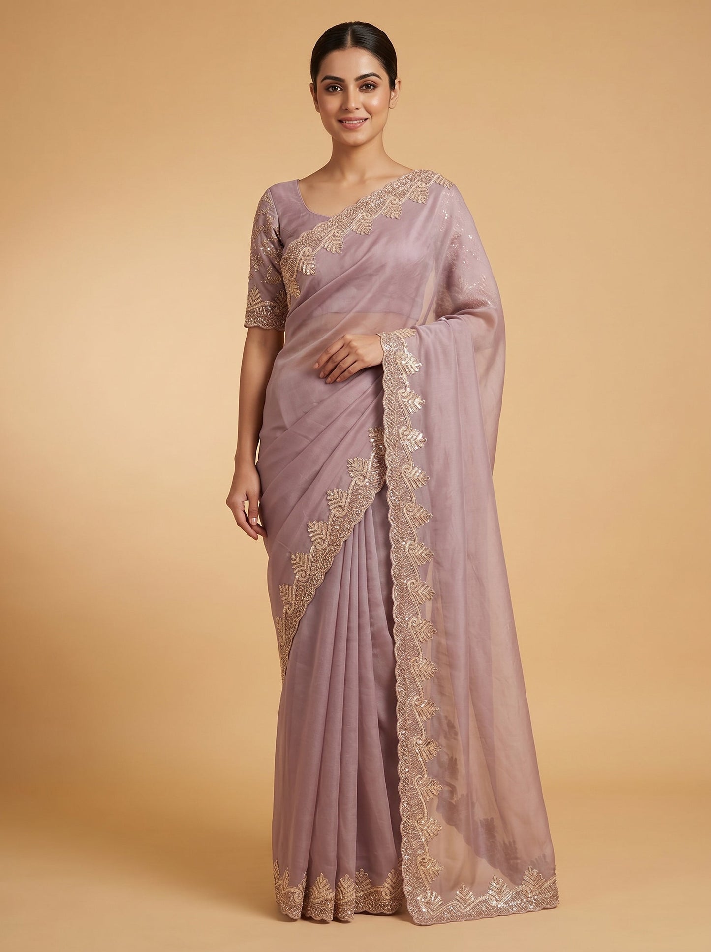 Lavender Powder Glow Embroidered Saree