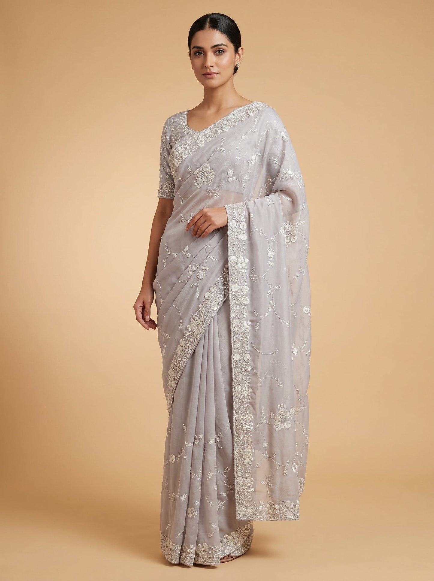 Lavender Soft Haze Embroidered Saree