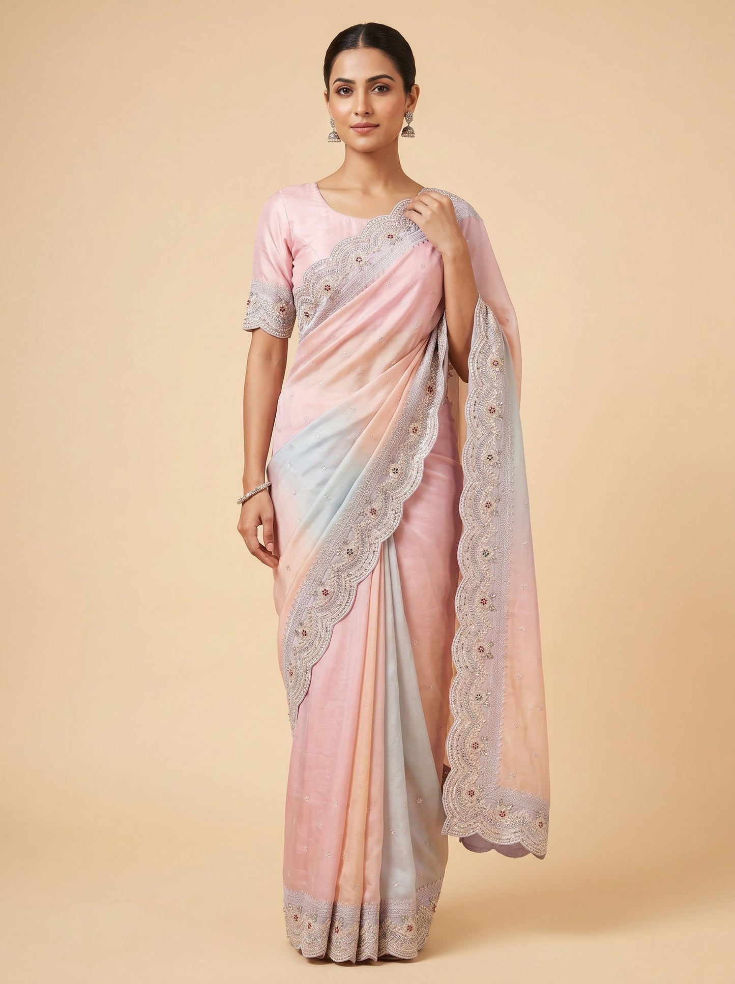 Lavender Soft Motif Embroidered Saree