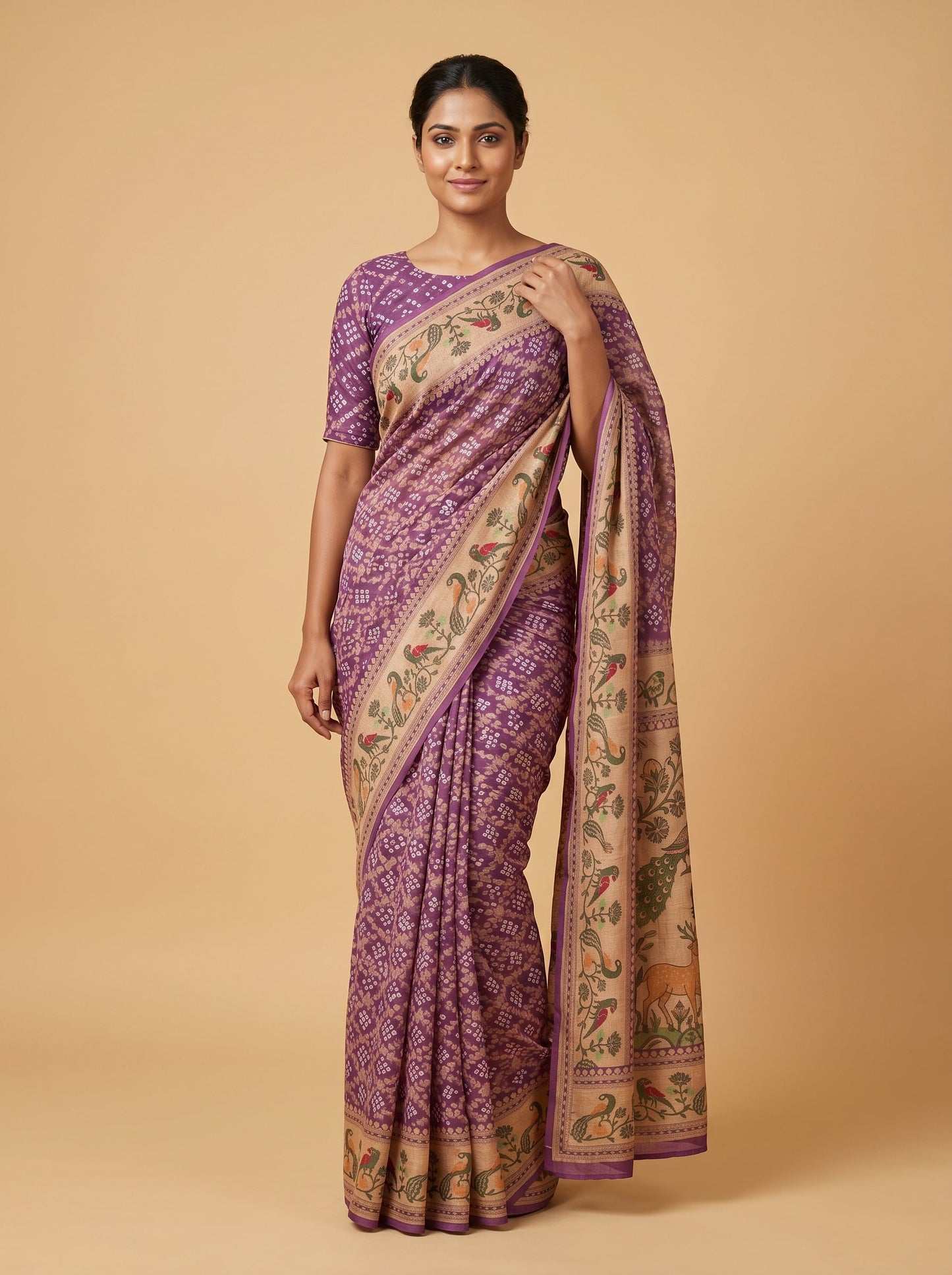 Lavender Soft Tie-Dye Bandhani Saree