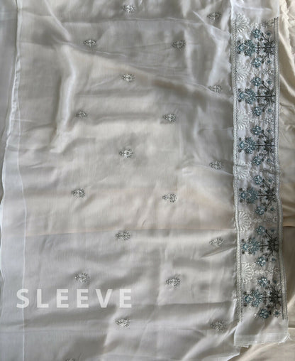 KC Heavy Chiffon Silk White Hand Embroidered Straight Suit For Women Wedding