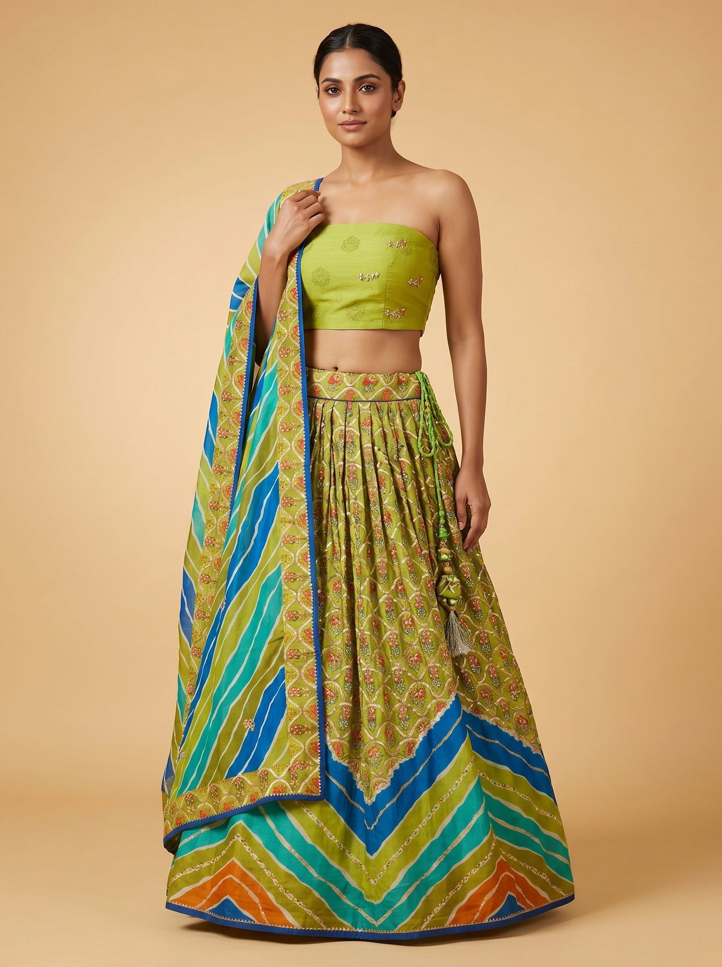Leaf Green Print Lehenga