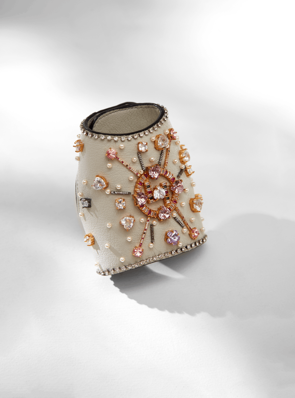 OH Jewelled Leather Glovelettes In Grey