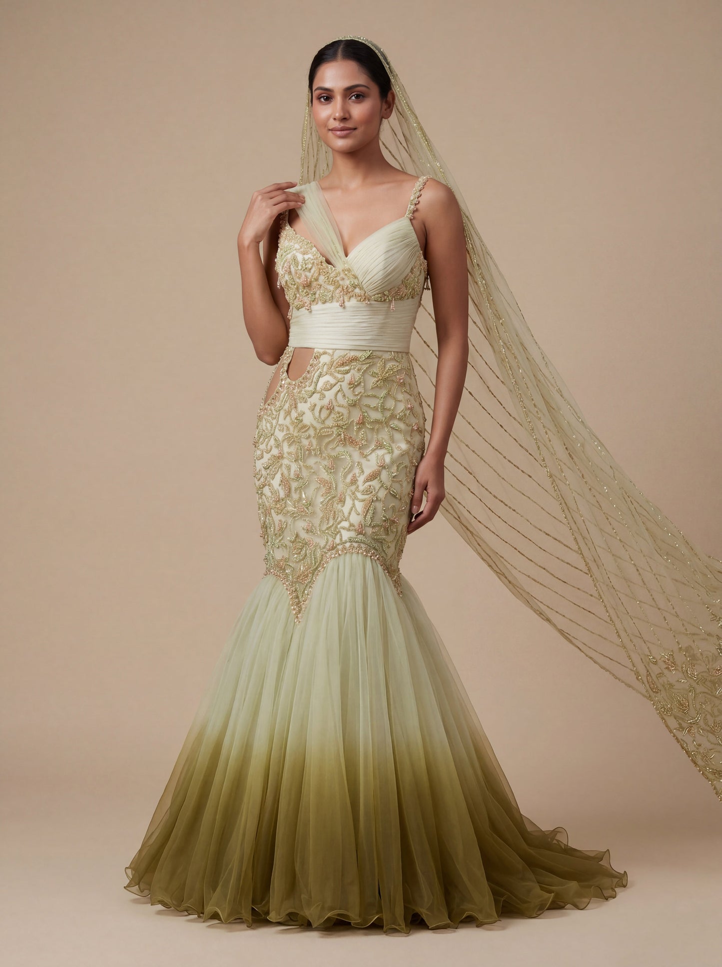 Lemon Contemporary Bridal Gown With Embellished Mermaid Silhouette