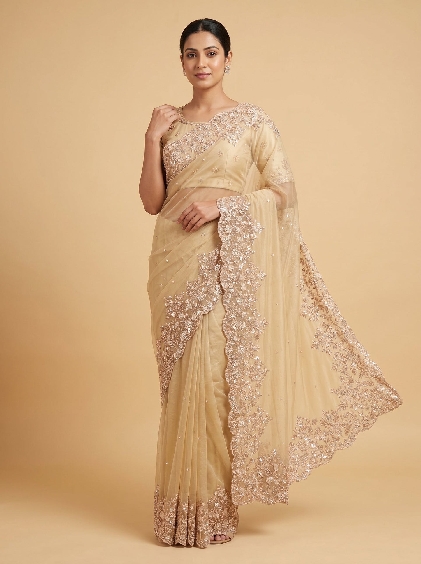 Lemon Green Zesty Tone Embroidered Saree