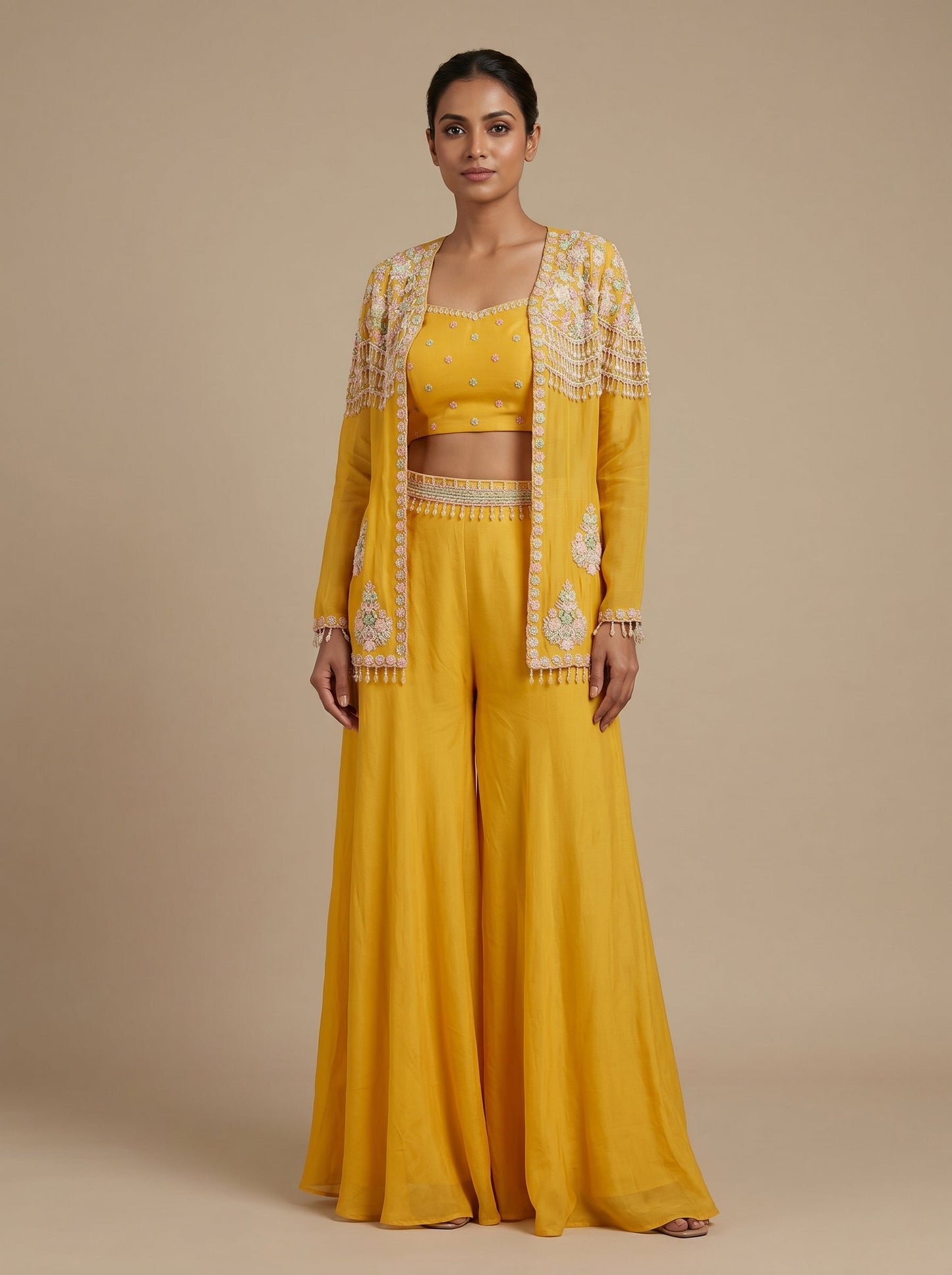 Lemon Zest Palazzo Crop Top Set