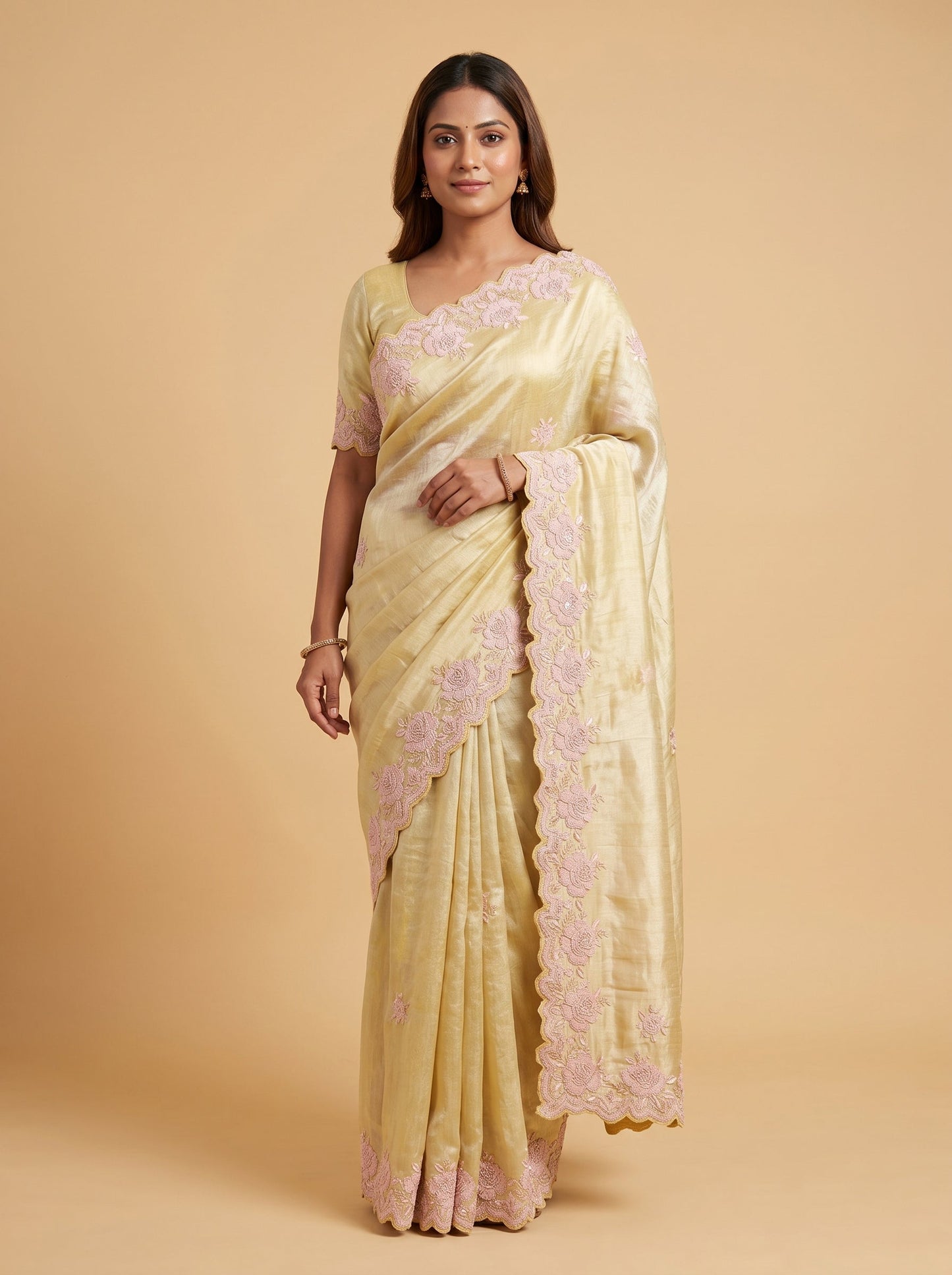 Lemon Zesty Detail Embroidered Saree