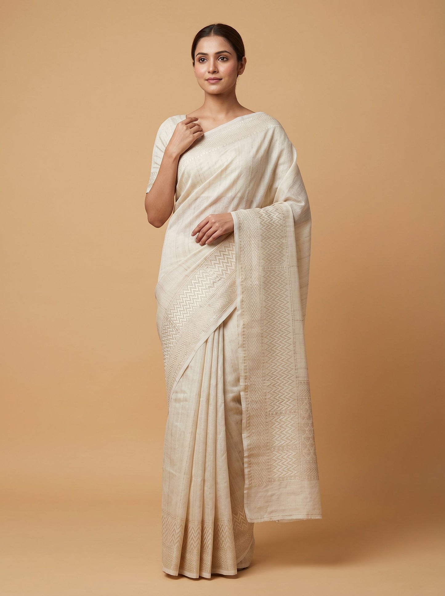 Light Beige Softgrain Handloom Saree