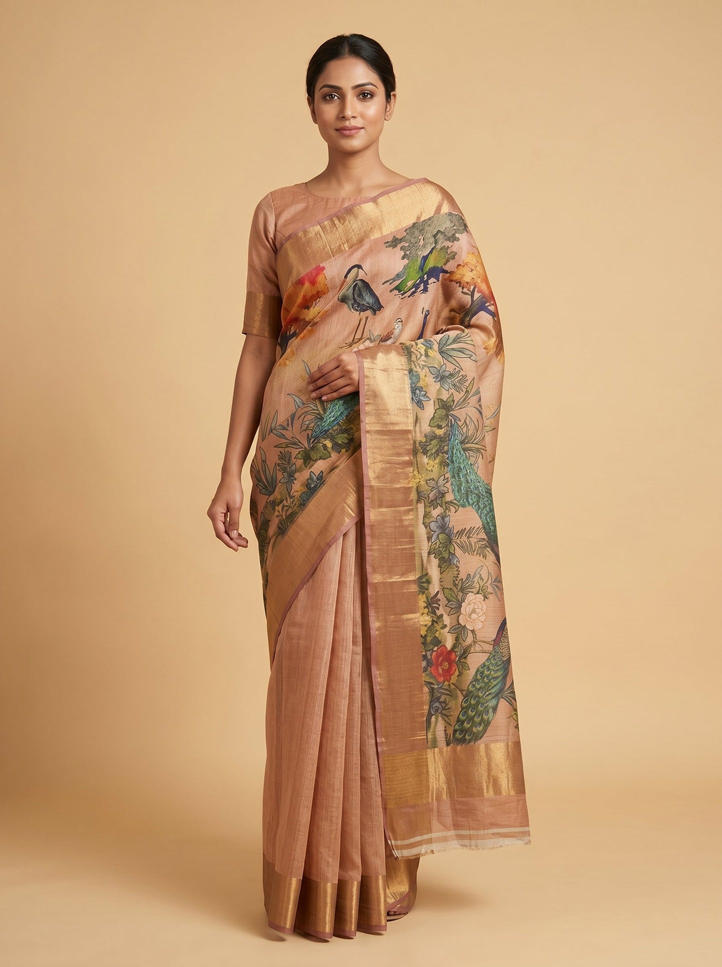 Light Brown Natural Handloom Saree