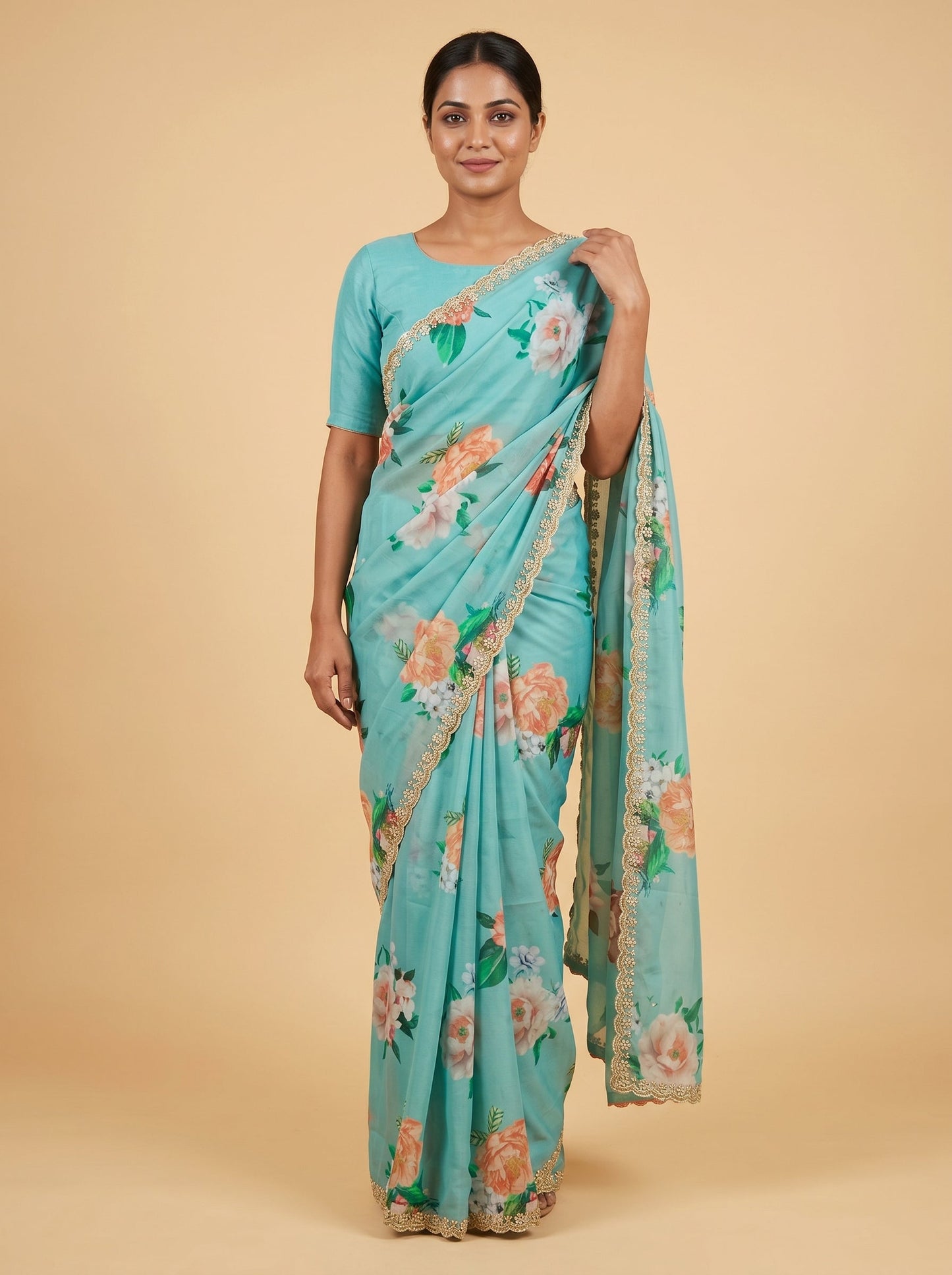 Light Green Fresh Tint Embroidered Saree