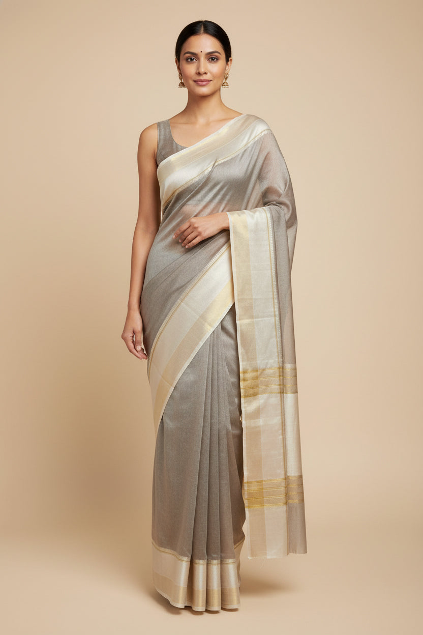 Light Grey Calm Handloom Saree