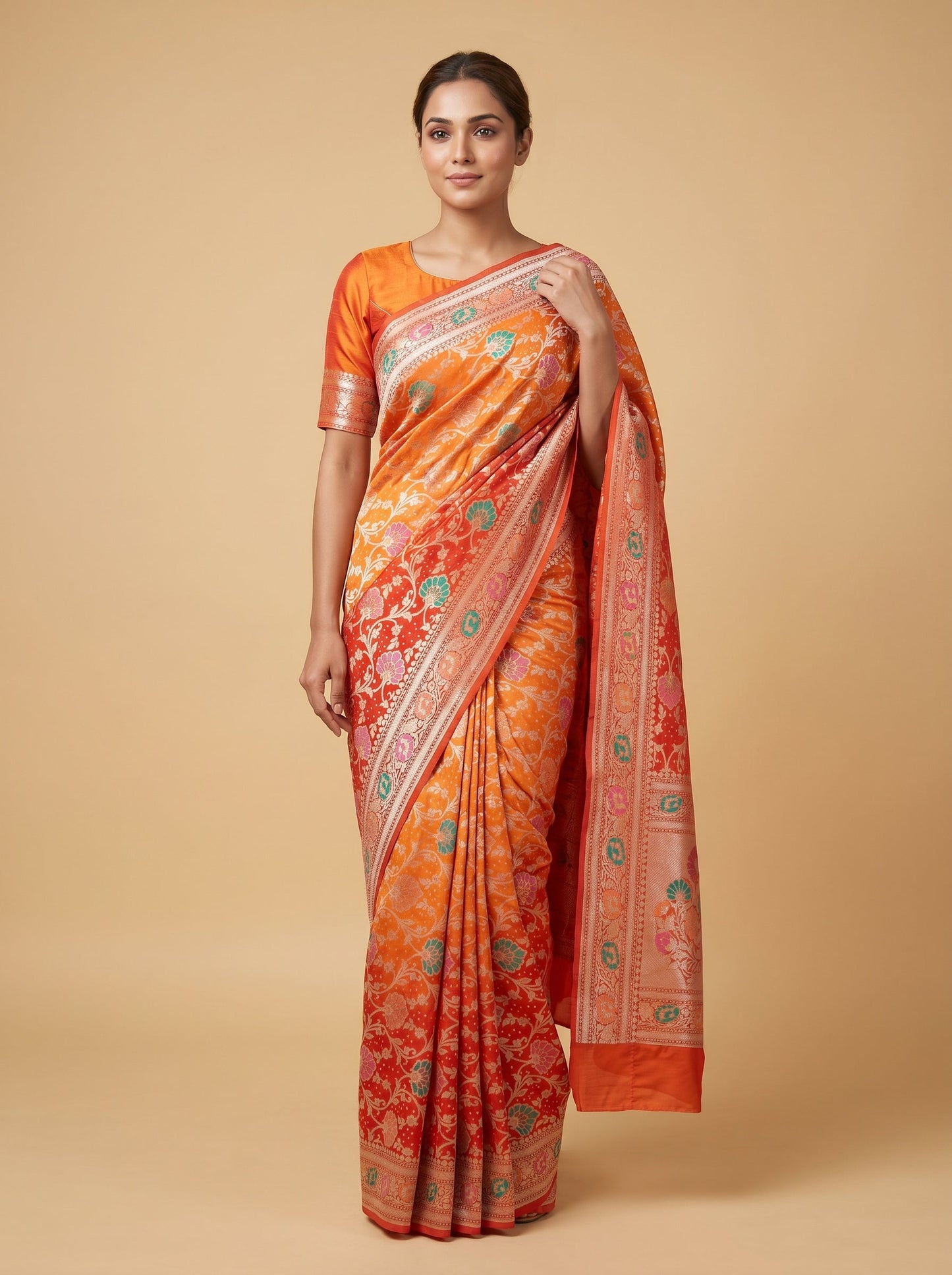 Light Orange Soft Bandhani Saree