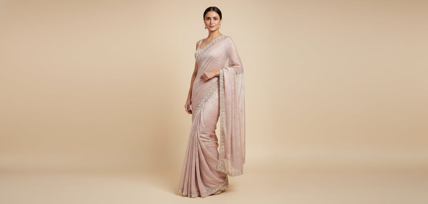 Light Pink Whisper Embroidered Saree